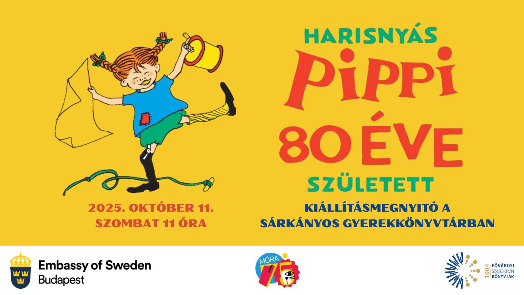 Harisnyás Pippi-kiállítás nyílik a Fővárosi Szabó Ervin Könyvtárban, a svéd mesehős 80. születésnapja alkalmából