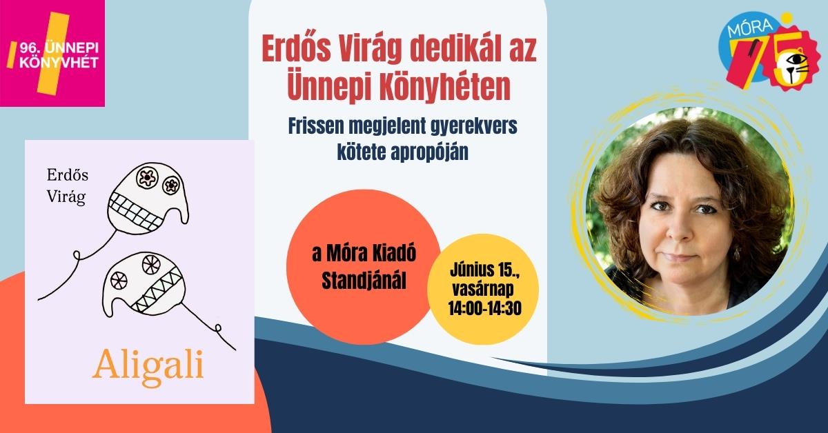 Erdős Virág dedikál az Ünnepi Könyvhéten a Móra standjánál