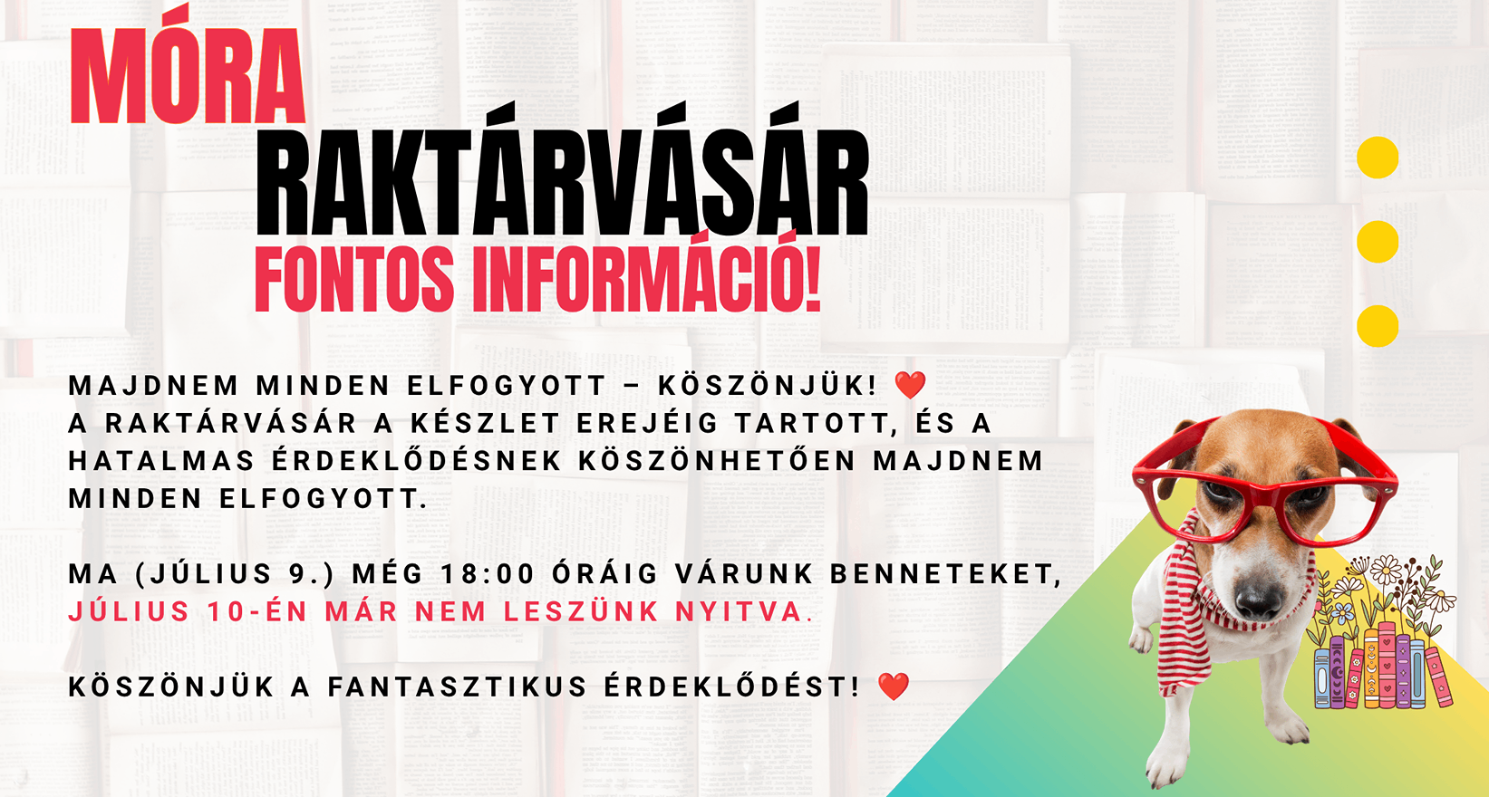 RAKTÁRVÁSÁR – FONTOS INFORMÁCIÓ!